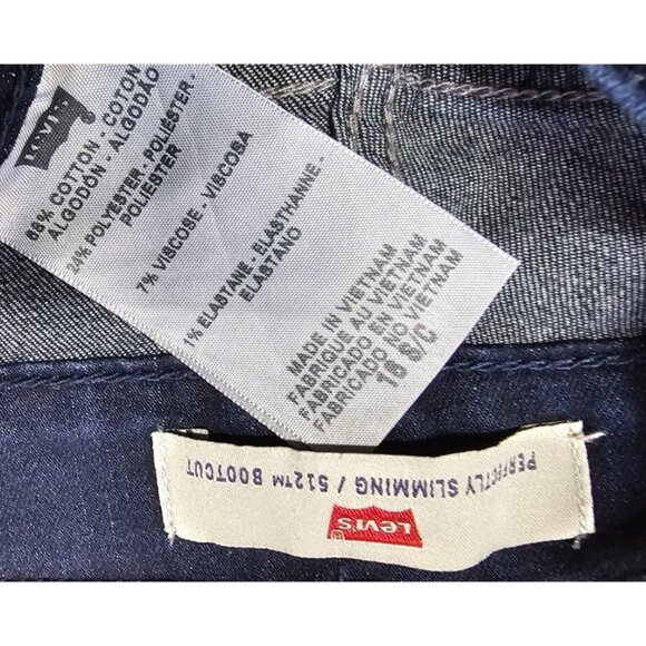 LEVIS 512 Womens Size 16 S Perfectly Slimming Dark Wash High Rise Boot Cut Jeans - Picture 12 of 14